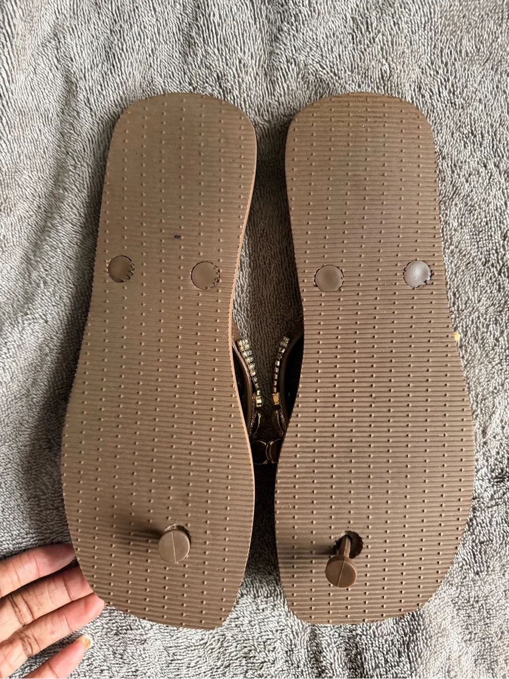 Jeweled Brown Platform Thong Sandals - Women's